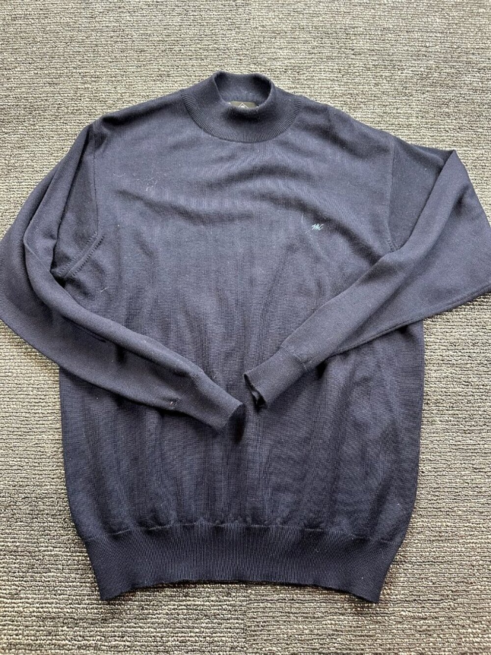 Monte Carlo Magna Wool Pure New Wool Mock Neck Sweater Size 42 Navy Blue Classic